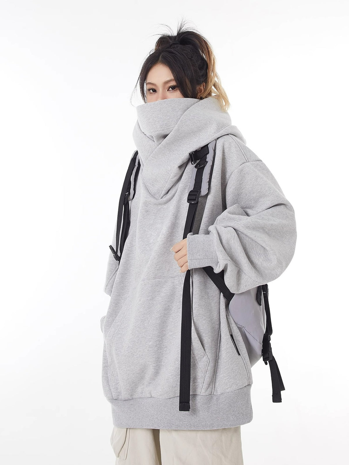 Ms Pretty Loose High Collar Fleece Hoodie