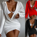 Ms Pretty V-neck Long Sleeve Mini Dress